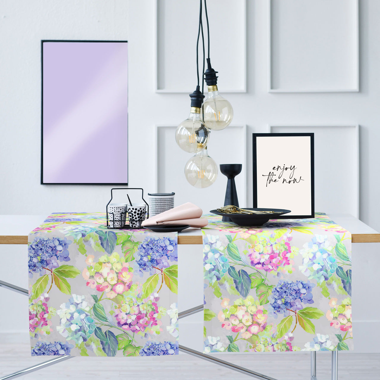APELT 3108 Tischläufer Hortensien im Aquarellstil