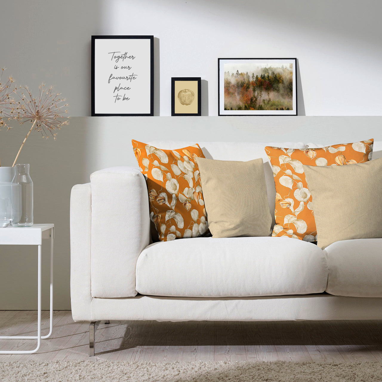 APELT 3400 Kissenbezug zarte Herbstblätter und Physalisschoten