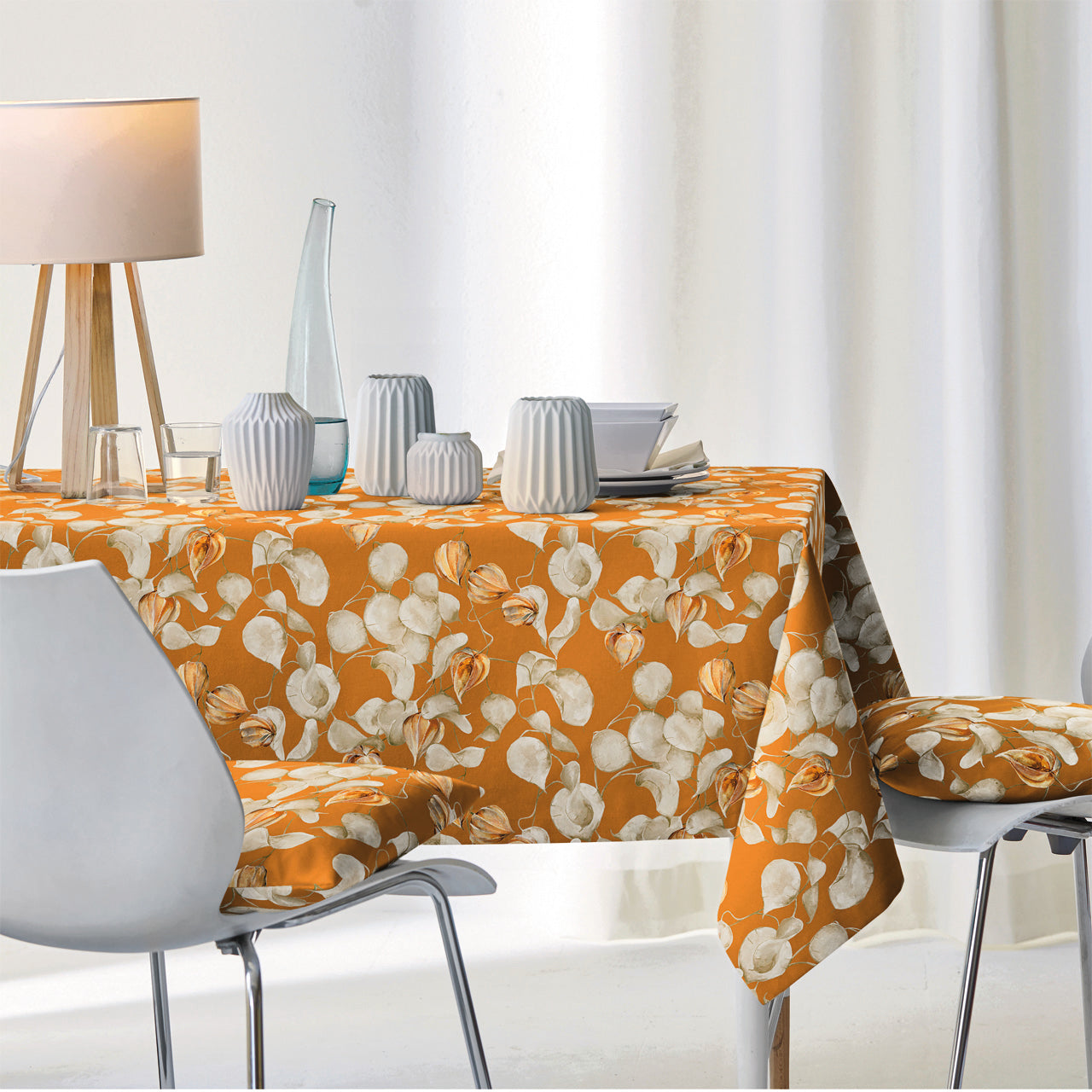 APELT 3400 Tischdecke zarte Herbstblätter und Physalisschoten
