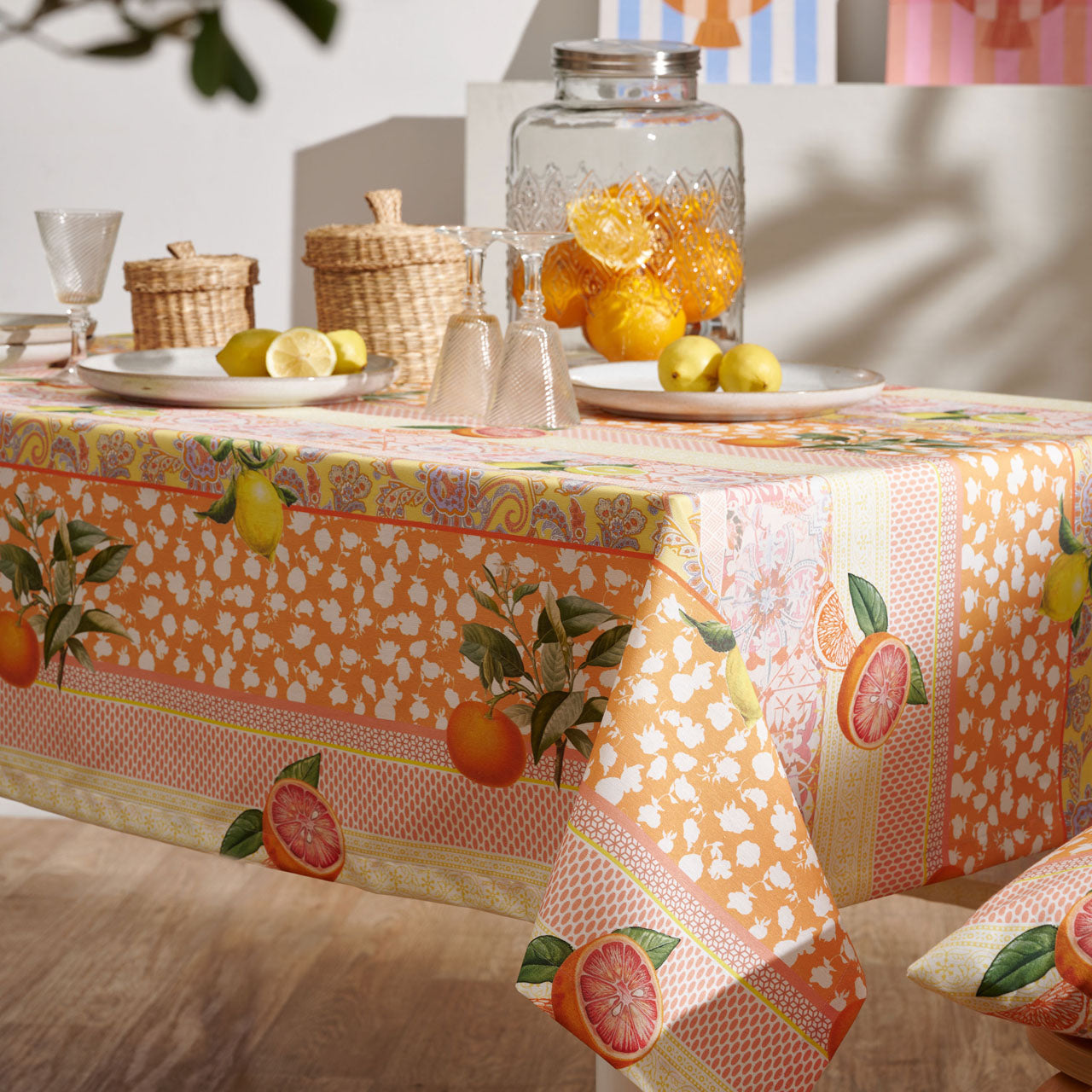 APELT 6754 Läufer Paisley Motive in Streifen angeordnet und Citrusfrüchten