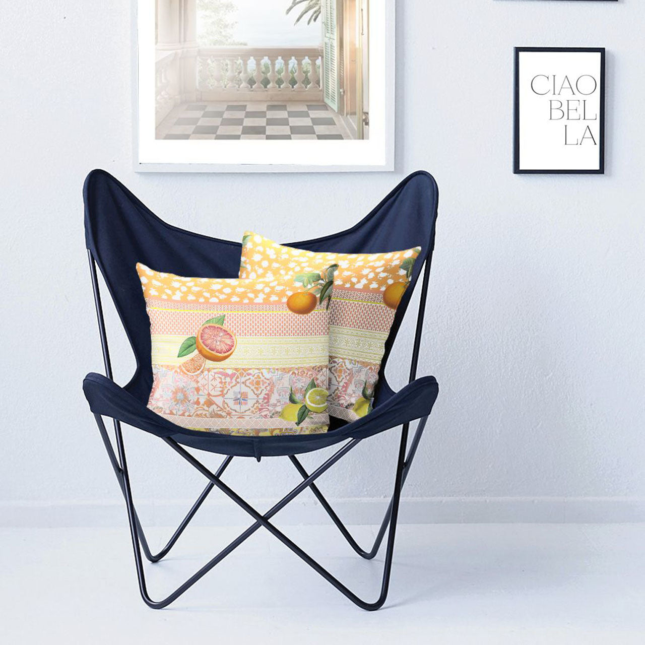 APELT 6754 Kissenbezug Paisley Motive in Streifen angeordnet und Citrusfrüchten