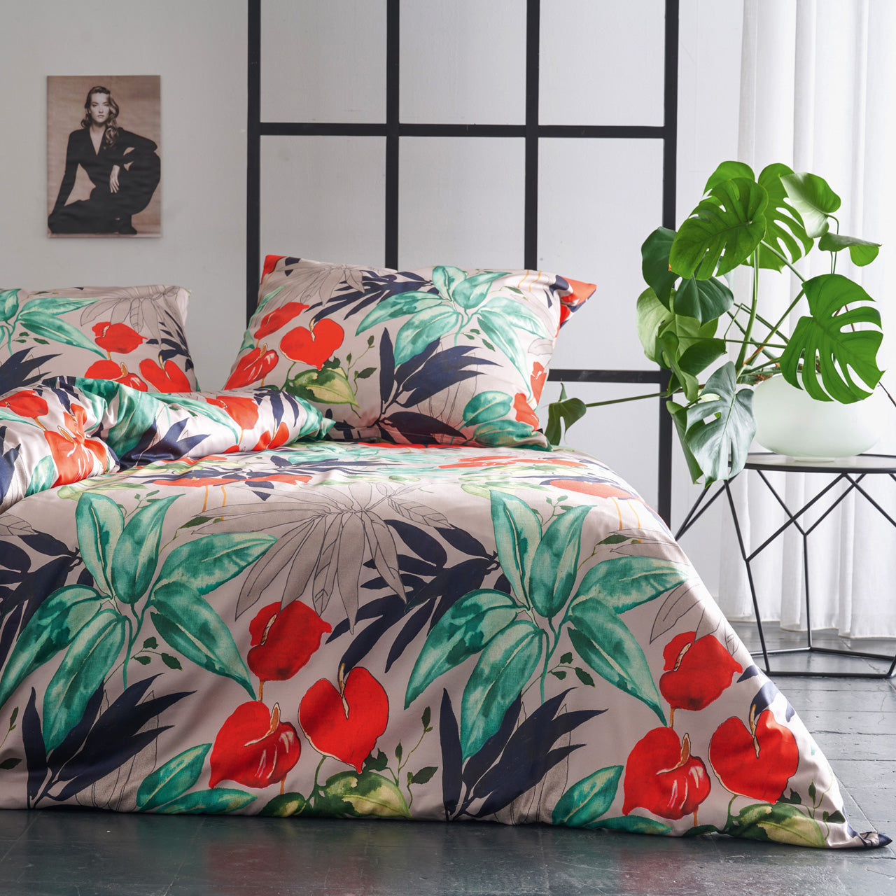 APELT Anabel Bettwäsche Baumwoll-Satin exotisches Blattmotiv