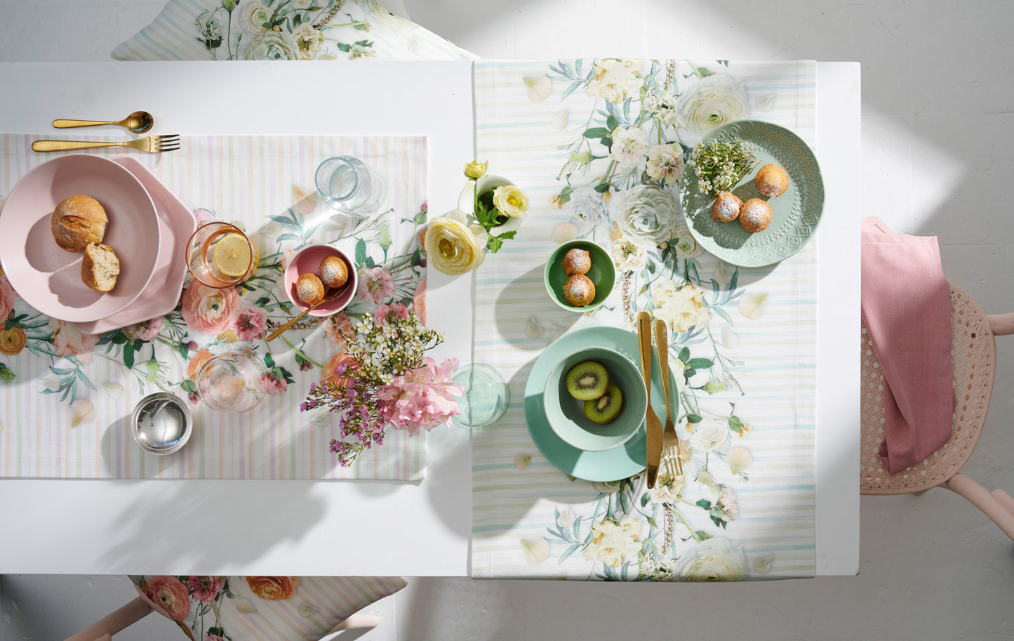 APELT 6402 Tischläufer Ranunkel Aquarellstreifen Baumwolle