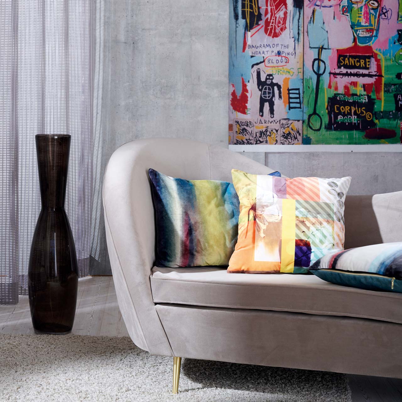 APELt Flynn Kissen aquarellisierte Farbflächen Samt