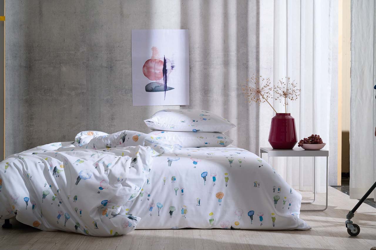 APELT Nicky Bettwäsche Baumwoll-Satin handaquarellierte Spaziergänger