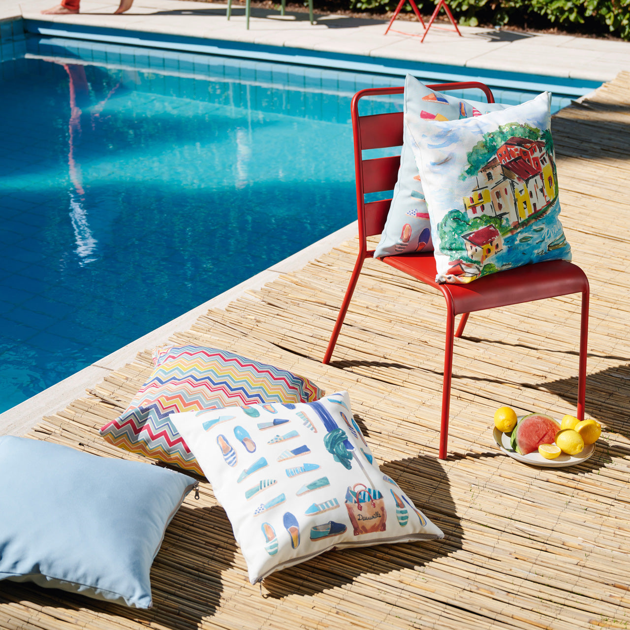 APELT 3908 Kissen aquarellierte Espandrillos mit Sonnenschirm Outdoor
