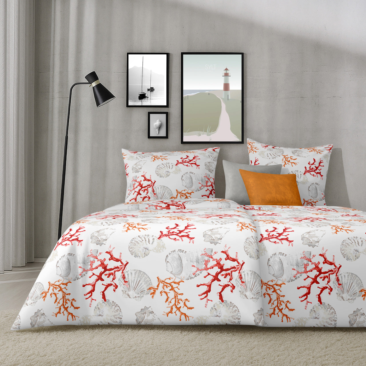 APELT Coral Bettwäsche Baumwoll-Satin Corallen und Muscheln