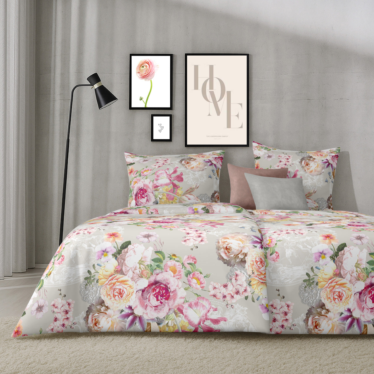 APELT Giorgia Bettwäsche Baumwoll-Satin modisches Blütenallover