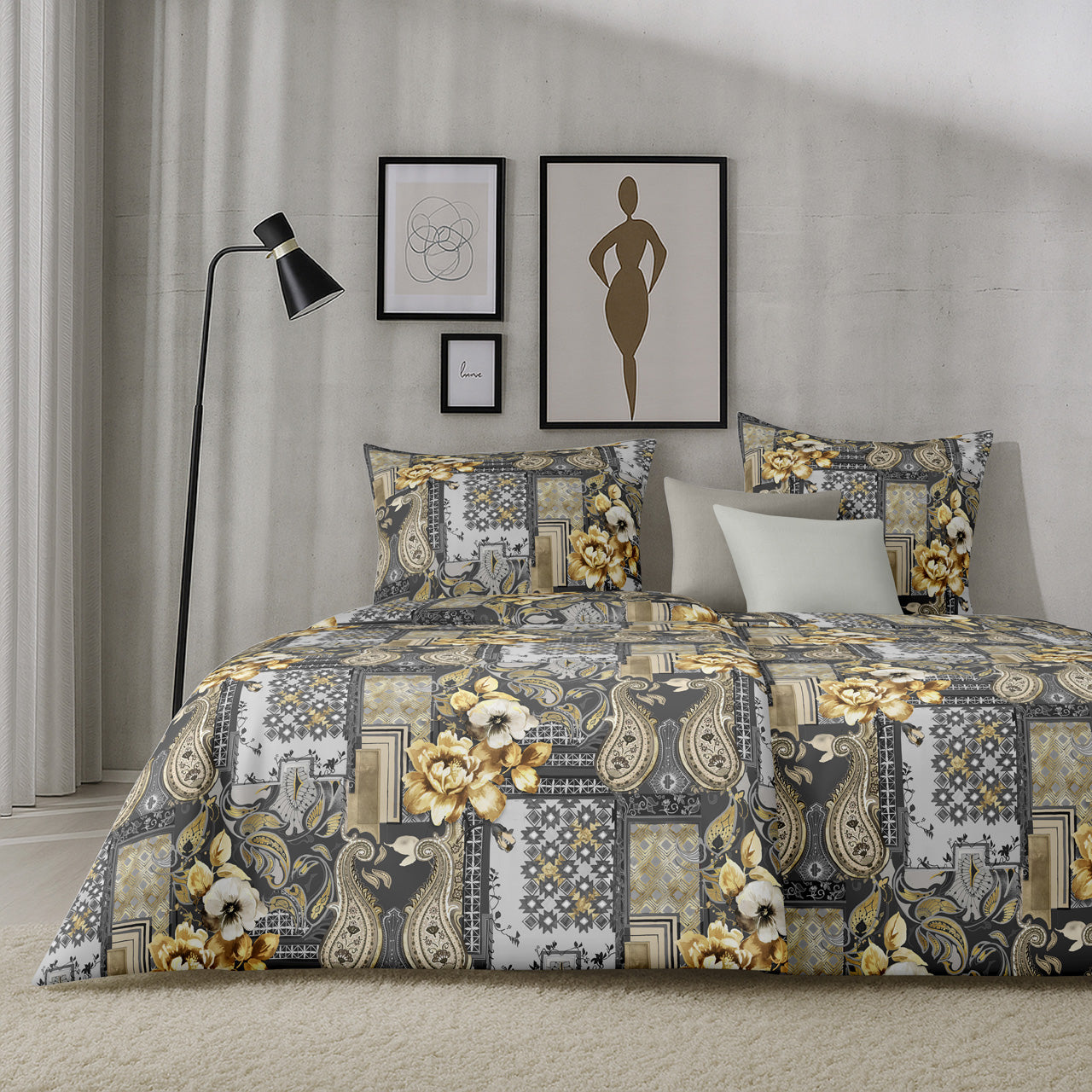 APELT Isabella Bettwäsche Baumwoll-Satin Patch mit Blüten