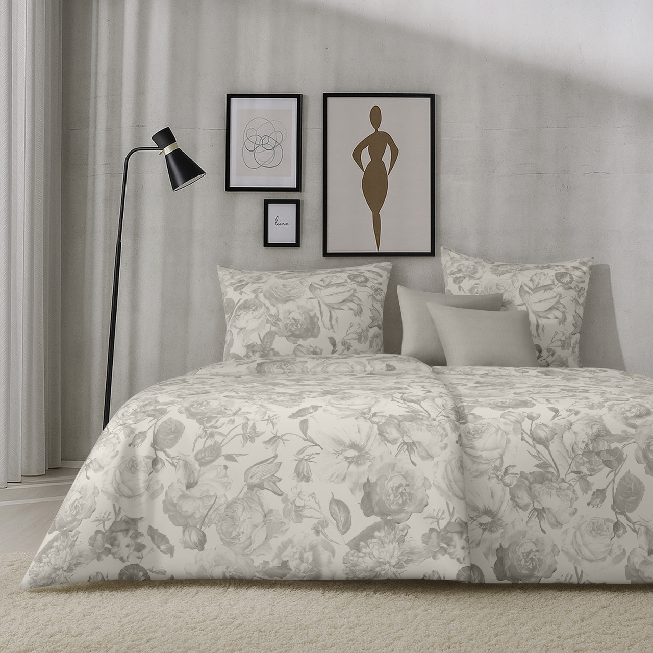 APELT Lela Bettwäsche Baumwoll-Satin Damast Rosen all over