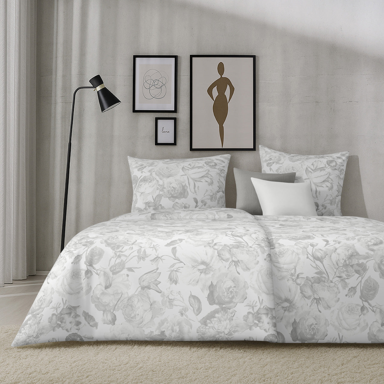 APELT Lela Bettwäsche Baumwoll-Satin Damast Rosen all over
