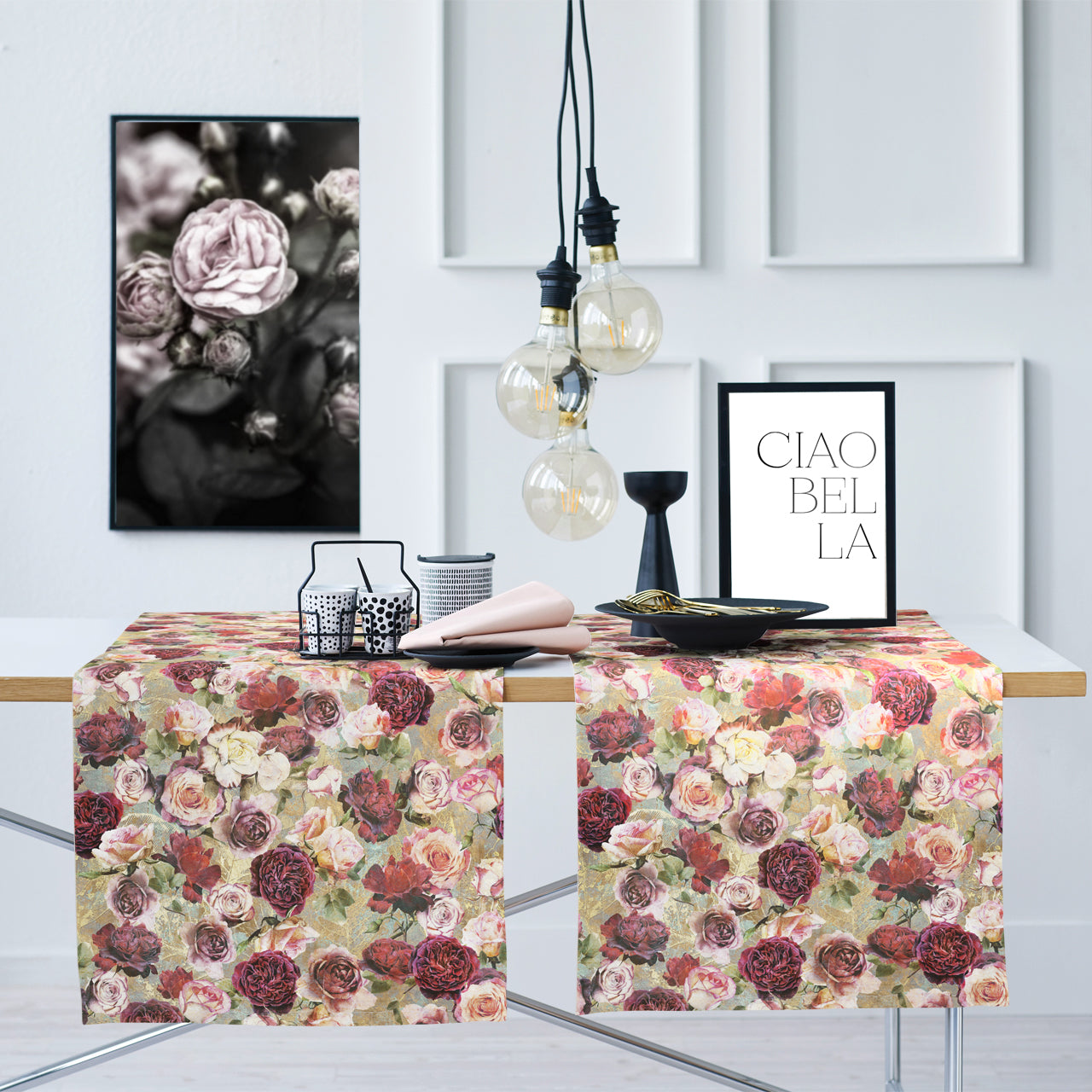 APELT 1605 Tischläufer 48x140 cm Rosen Blütenmotiv – APELT Stoffe