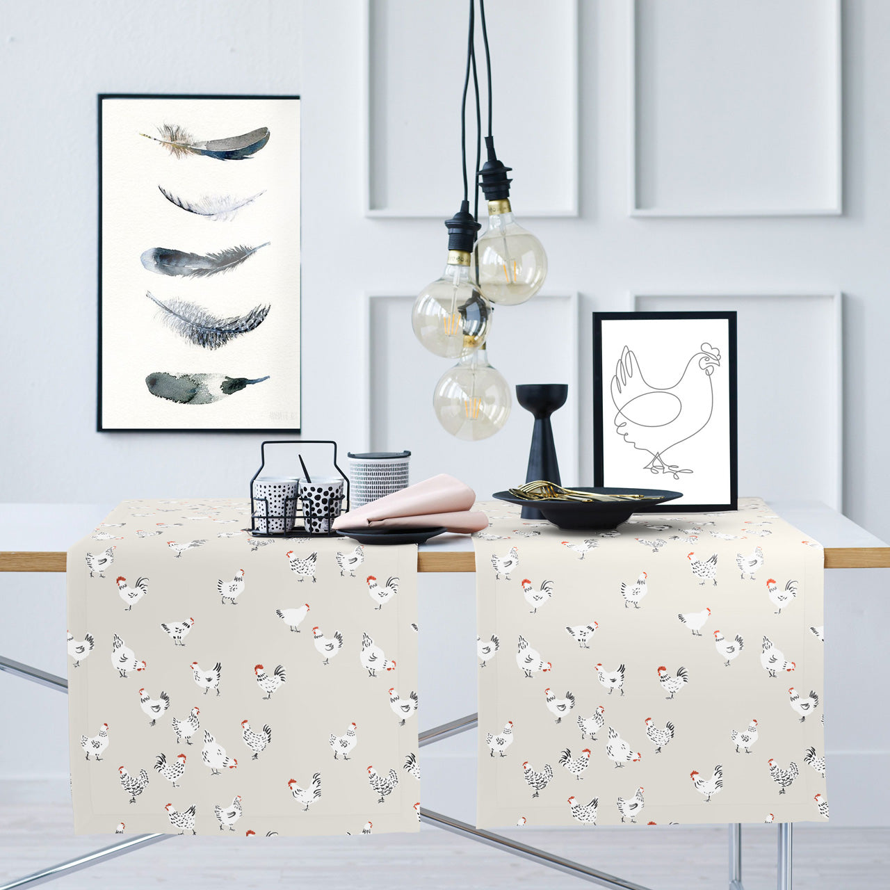 APELT 3102 Tischläufer Design mit Hühnern als all-over