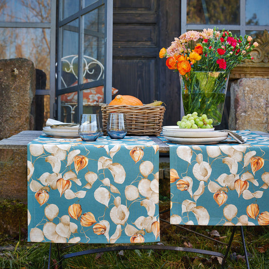 APELT 3400 Läufer zarte Herbstblätter und Physalisschoten