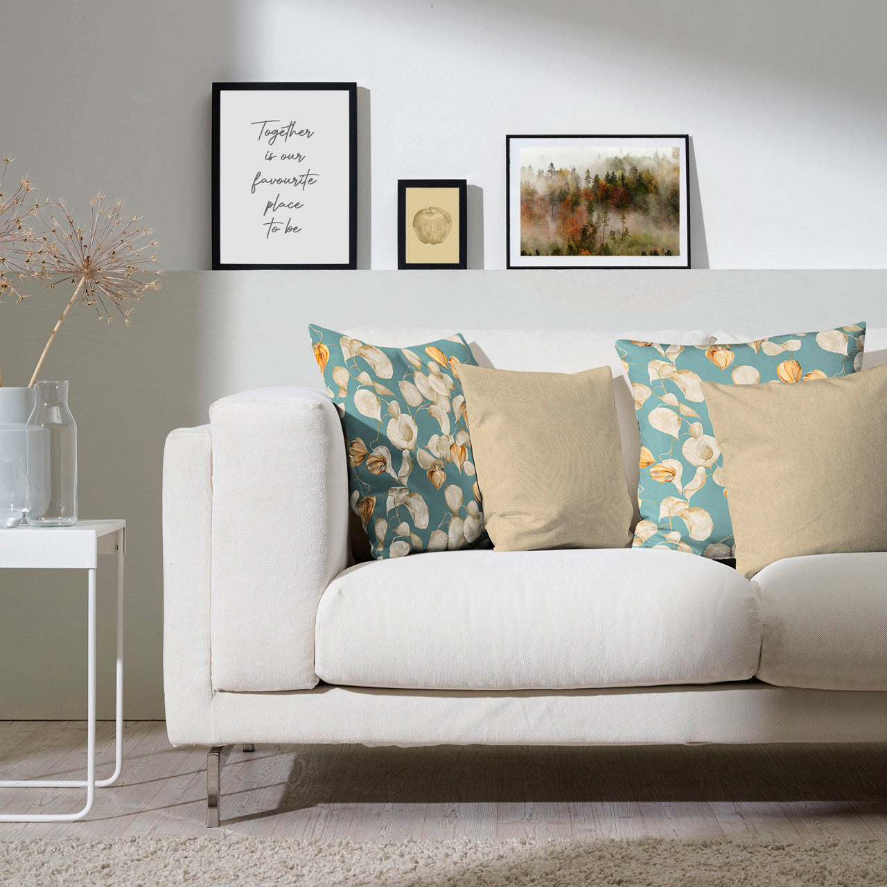 APELT 3400 Kissenbezug zarte Herbstblätter und Physalisschoten