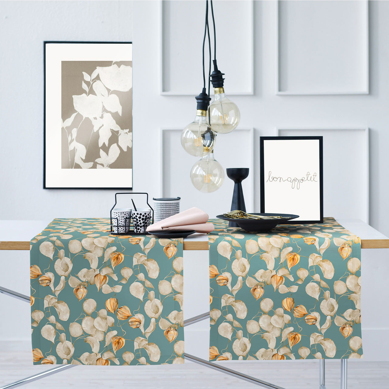 APELT 3400 Läufer zarte Herbstblätter und Physalisschoten