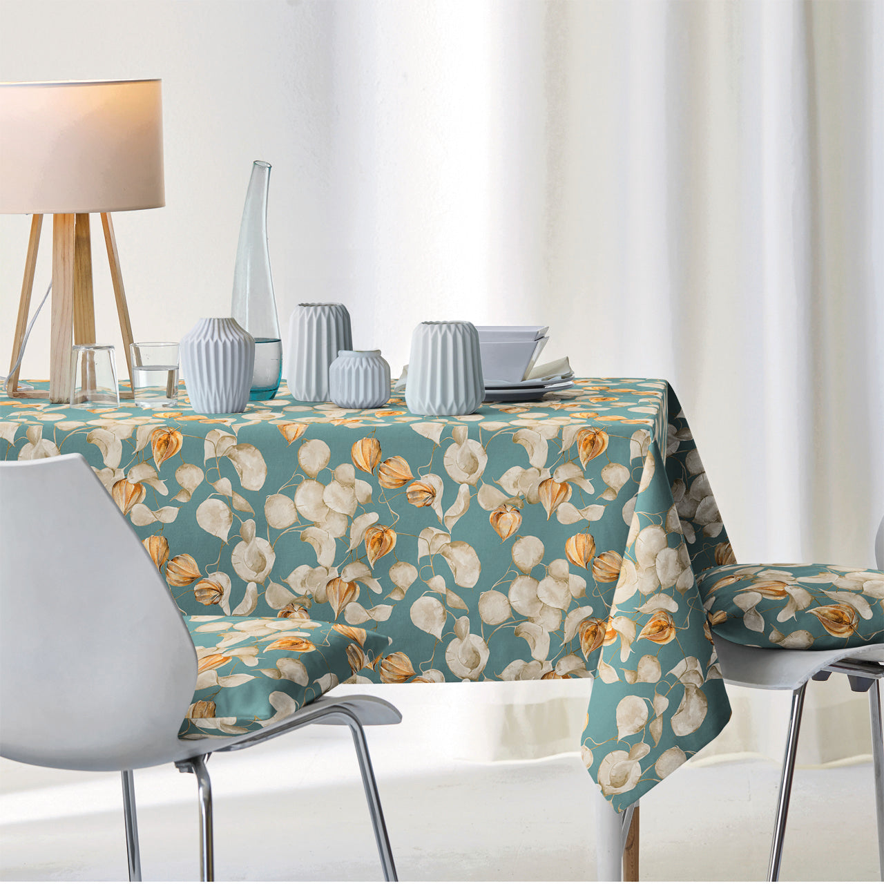 APELT 3400 Tischdecke zarte Herbstblätter und Physalisschoten