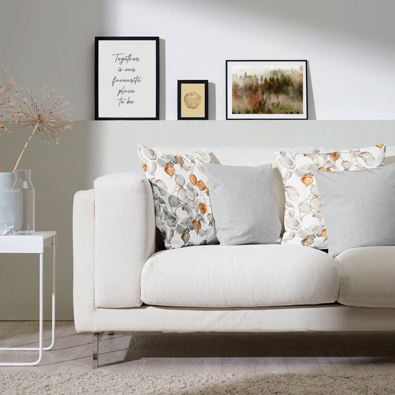 APELT 3400 Kissenbezug zarte Herbstblätter und Physalisschoten