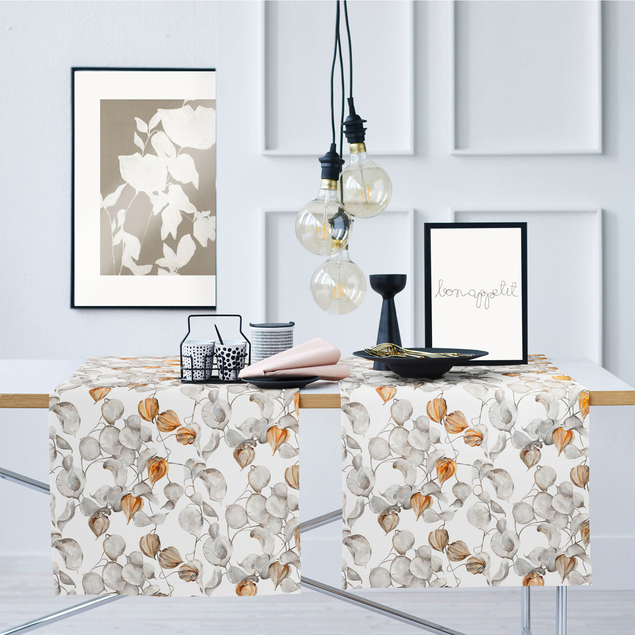 APELT 3400 Läufer zarte Herbstblätter und Physalisschoten