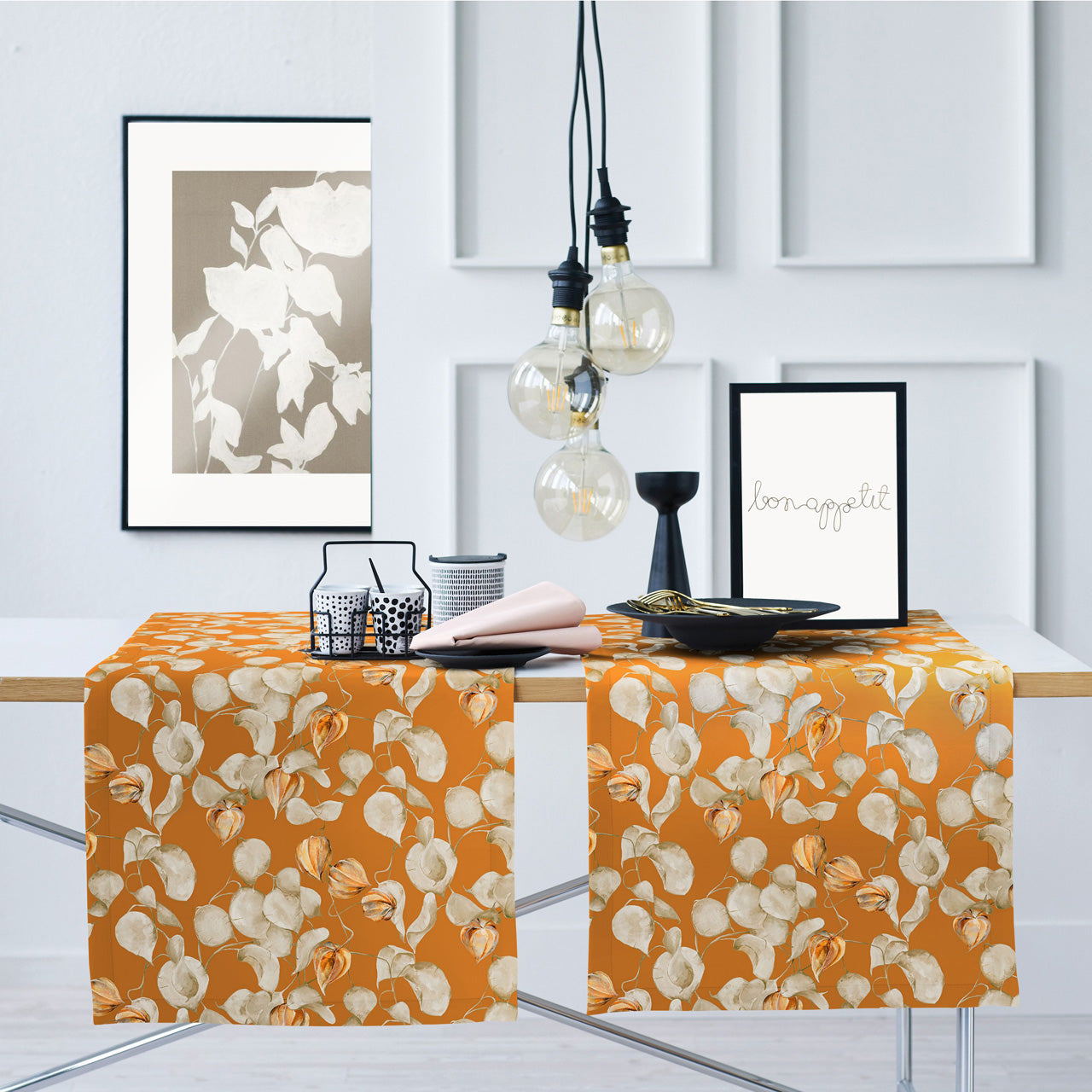 APELT 3400 Läufer zarte Herbstblätter und Physalisschoten