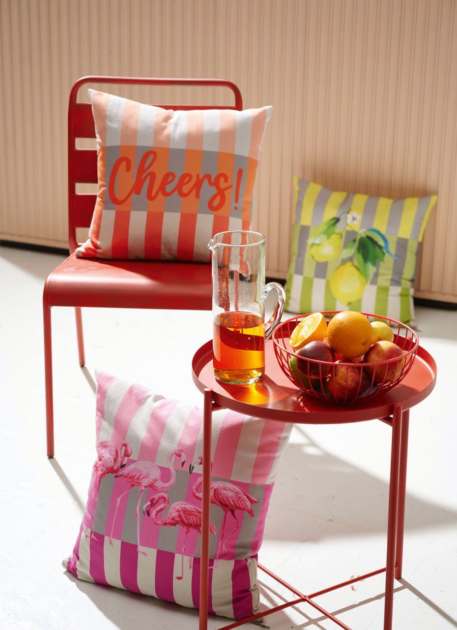 APELT 3803 Kissen Elegante Flamingos auf Streifen Outdoor mit Fleckschutz