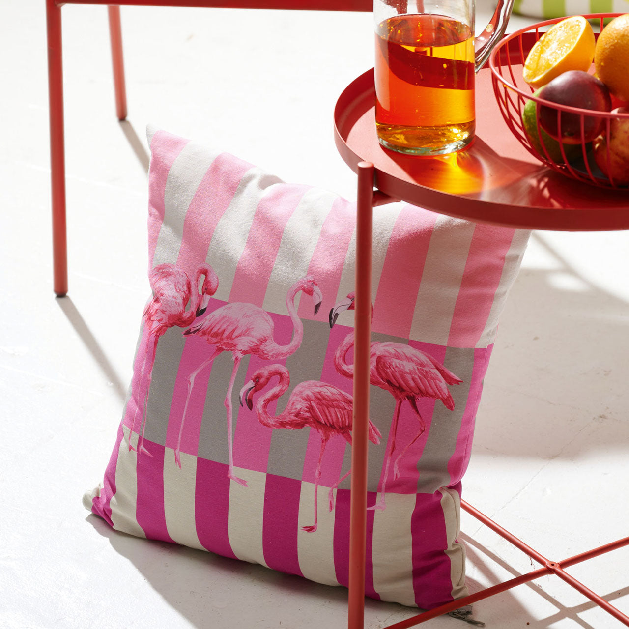 APELT 3803 Kissen Elegante Flamingos auf Streifen Outdoor mit Fleckschutz