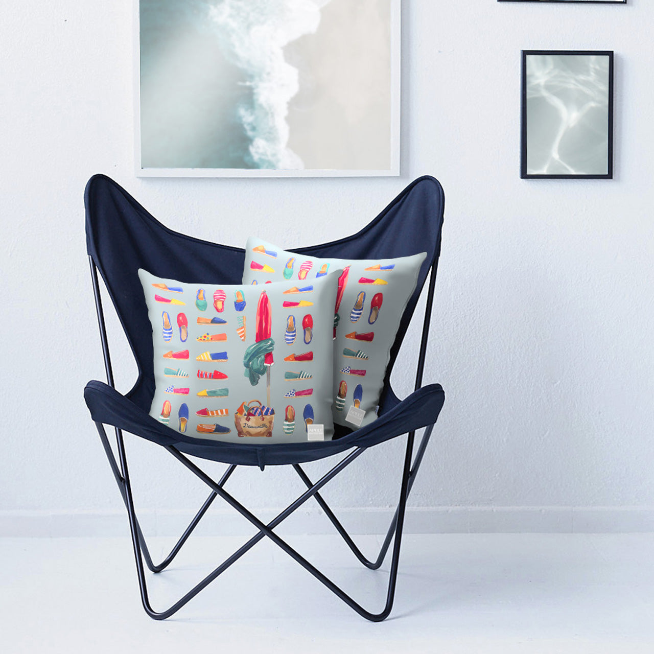 APELT 3908 Kissen aquarellierte Espandrillos mit Sonnenschirm Outdoor