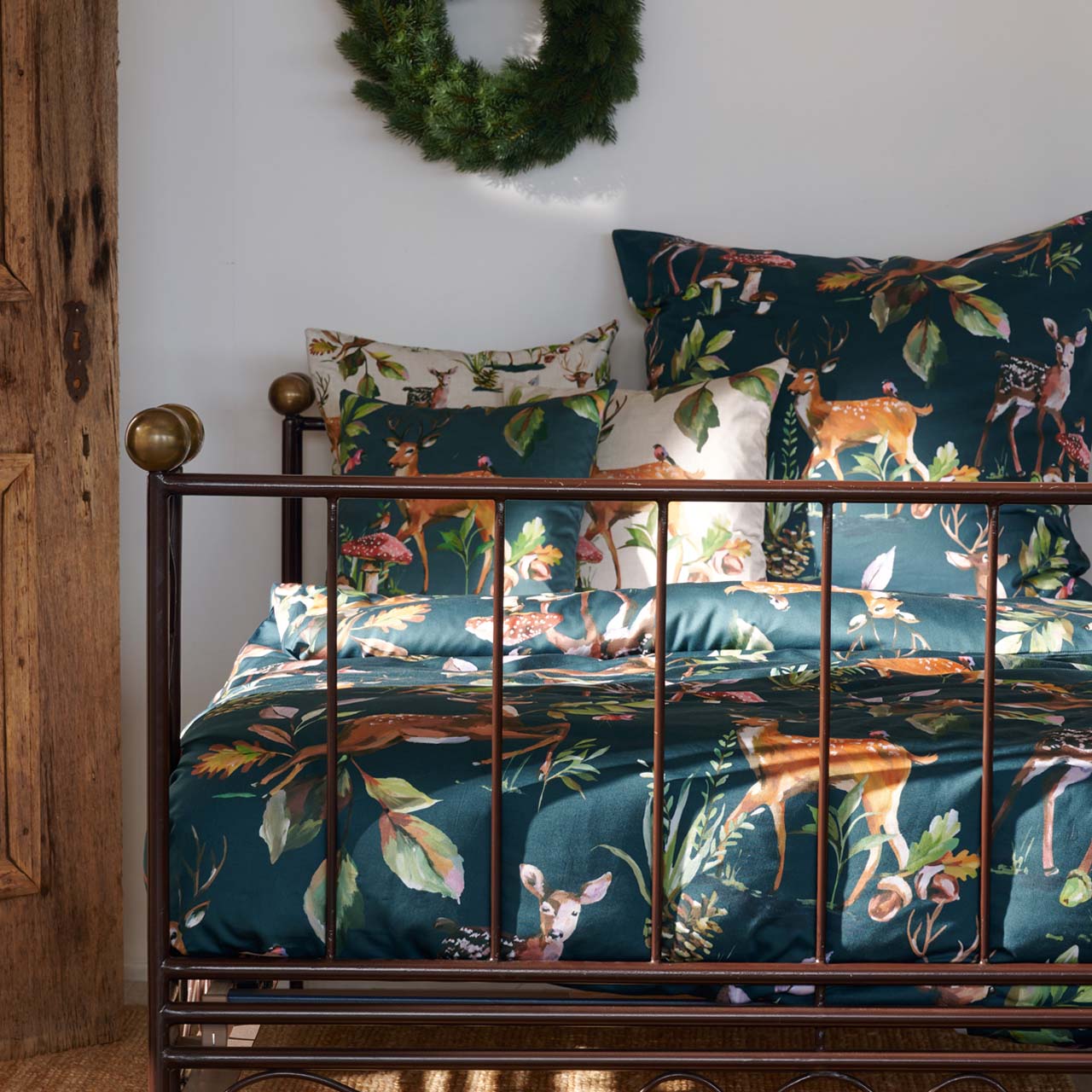 APELT 5884 Kissenbezug Herbstmotiv Reh und Pilze