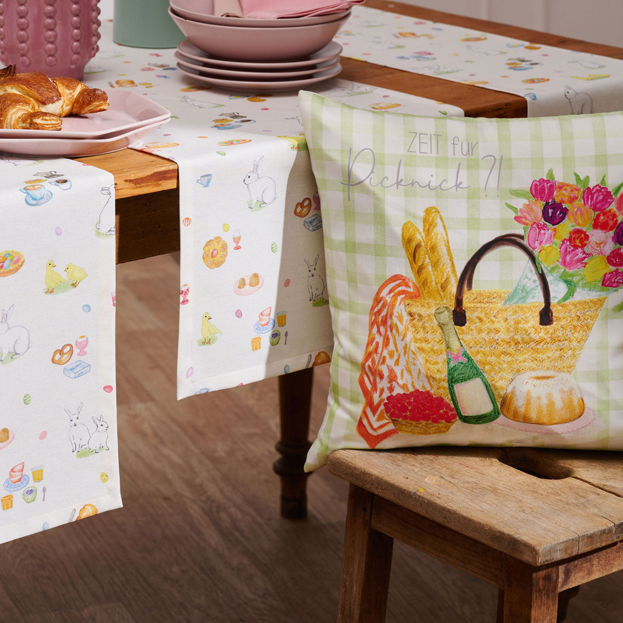 APELT 6726 Kissen aquarelliertes und interpretiertes Picknick