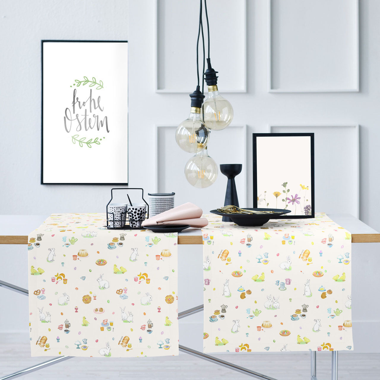APELT 6716 Tischläufer Ostermotiv Häschen all over