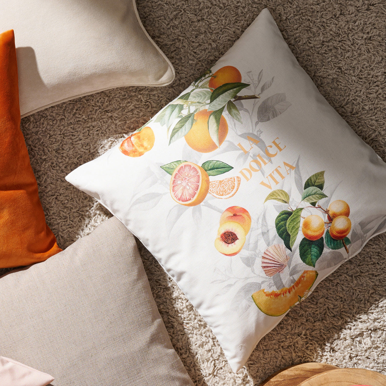 APELT 6752 Kissen Citrusfrüchte, Melone und Pfirsich