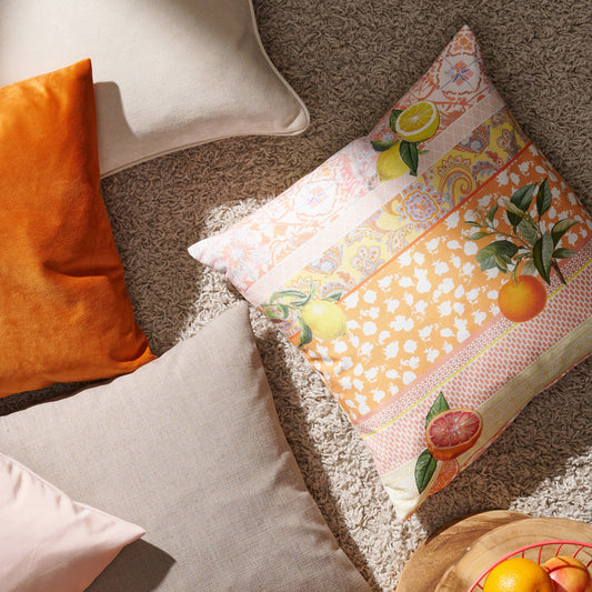 APELT 6754 Kissen Paisley Motive in Streifen angeordnet und  Citrusfrüchten