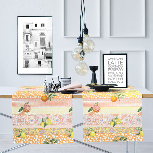 APELT 6754 Läufer Paisley Motive in Streifen angeordnet und  Citrusfrüchten