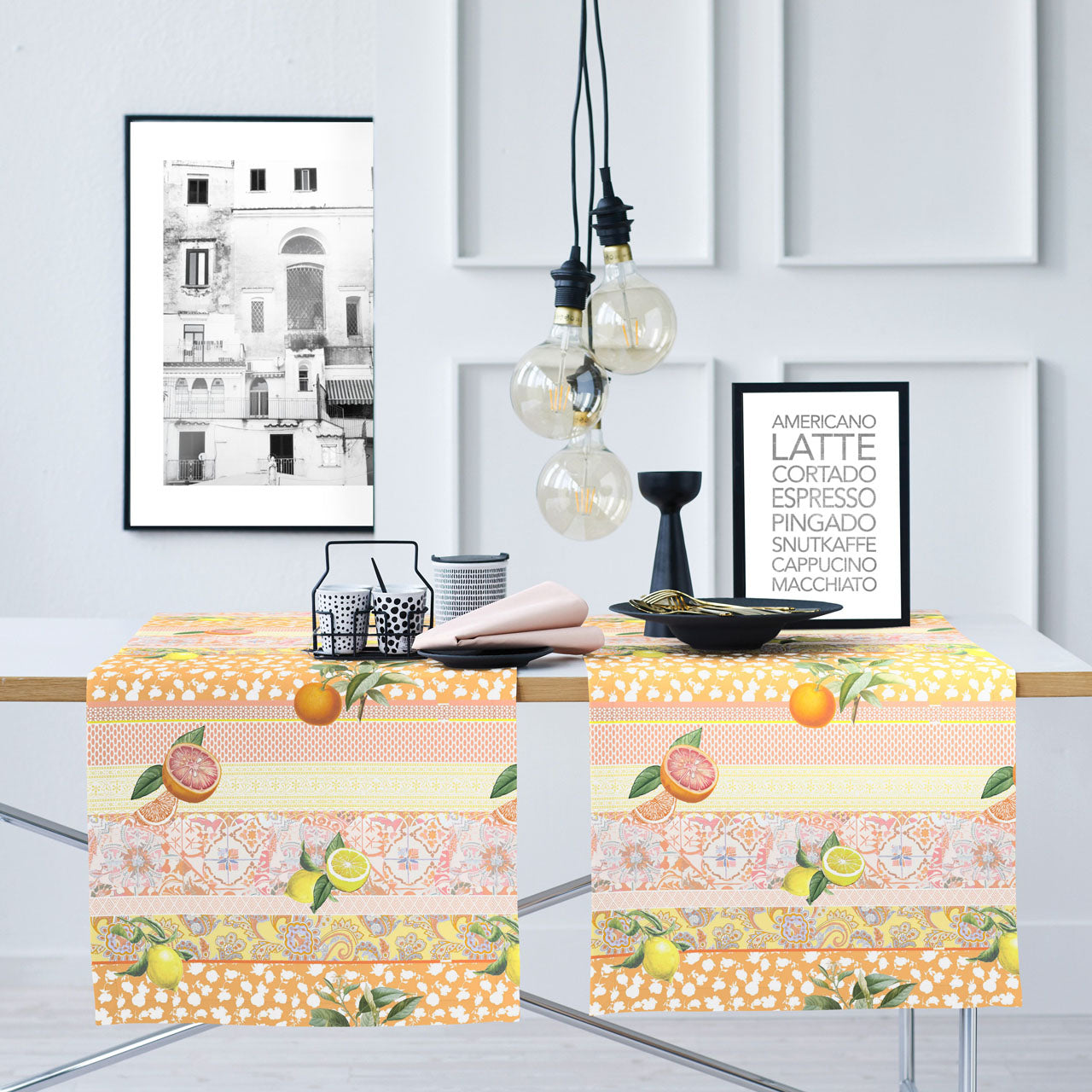 APELT 6754 Läufer Paisley Motive in Streifen angeordnet und  Citrusfrüchten