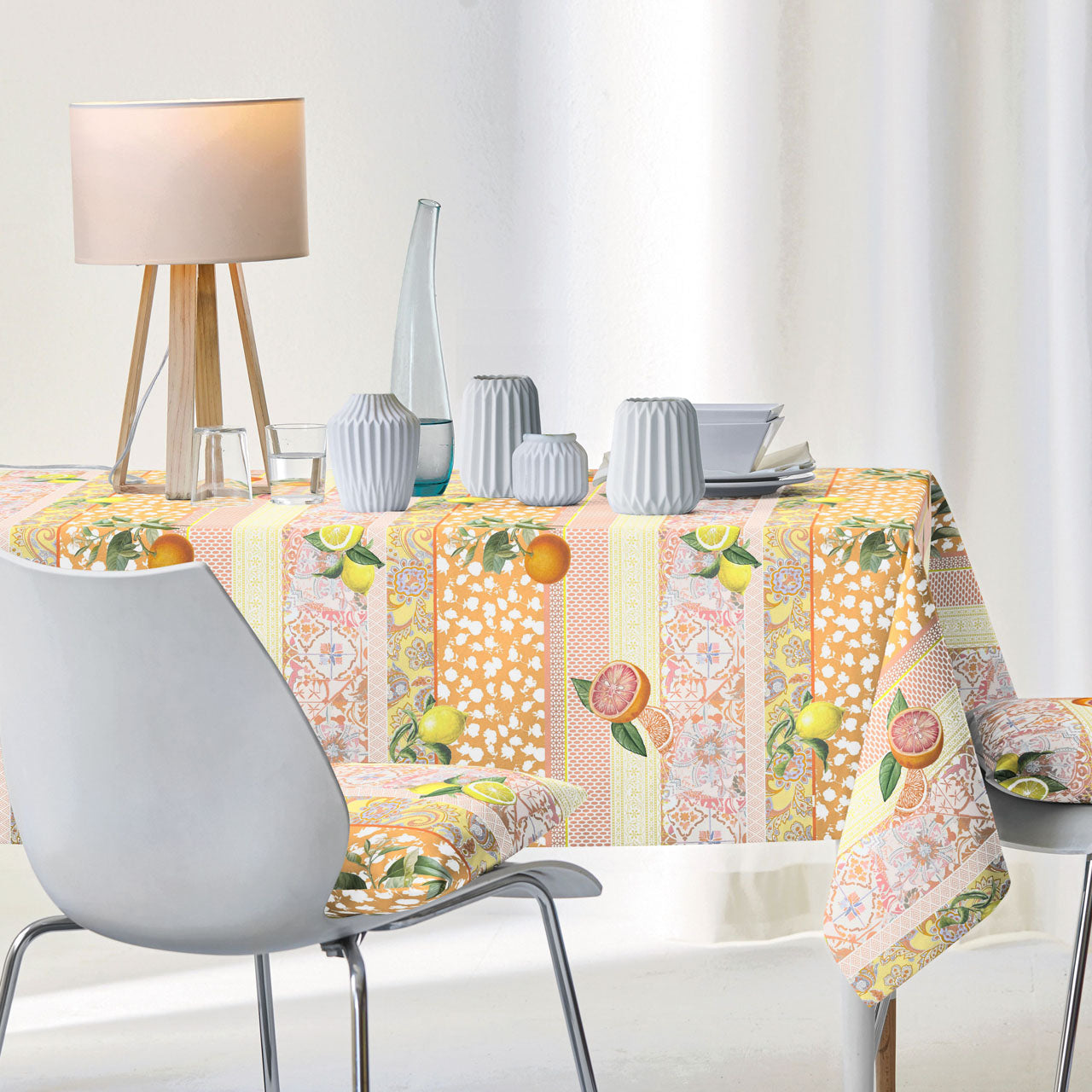 APELT 6754 Tichdecke Paisley Motive in Streifen angeordnet und  Citrusfrüchten