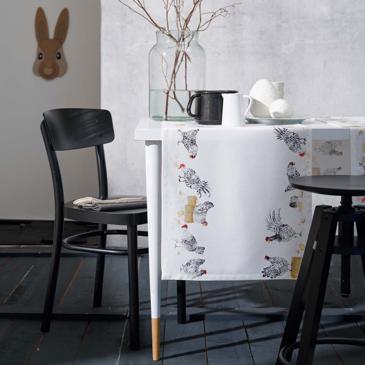 APELT 6811 Kissenbezug Oster-Motiv schwarz-weiße Hühner