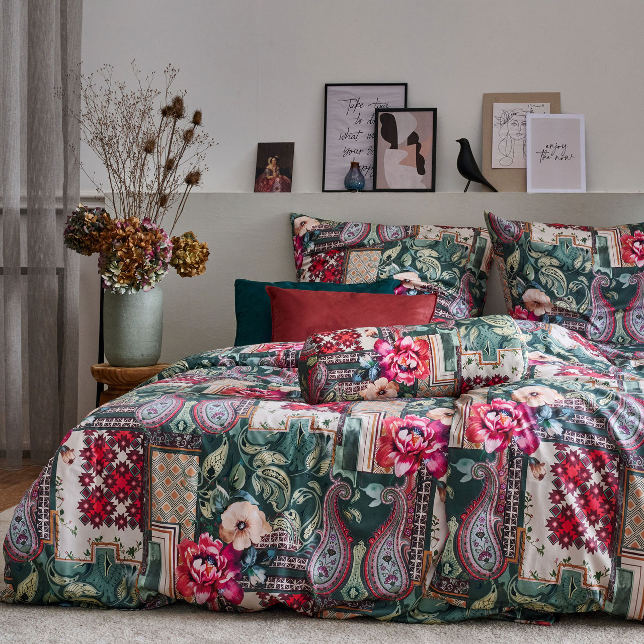 APELT Isabella Bettwäsche Baumwoll-Satin Patch mit Blüten