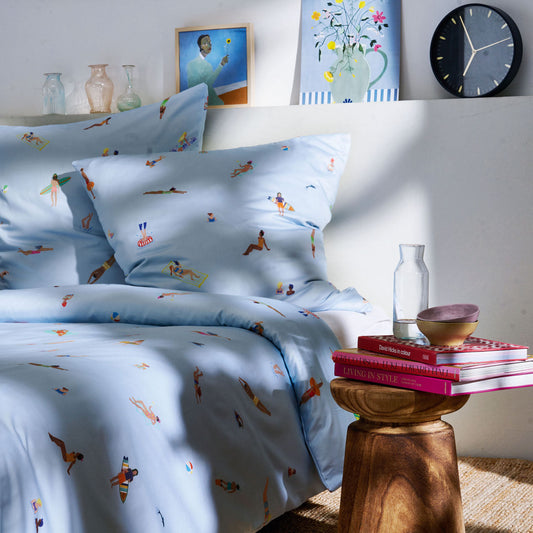 APELT Beach Bettwäsche Baumwoll-Satin handaquarellierte Poolimpression