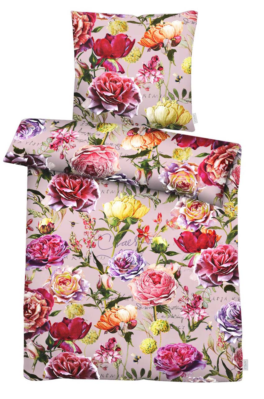 APELT Romy Bettwäsche Baumwoll-Satin Rosenmotiv Sommerblüten