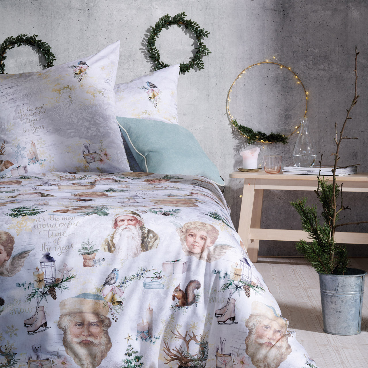 APELT Santa Bettwäsche Baumwoll-Satin Weihnachtliche Postkartenmotive