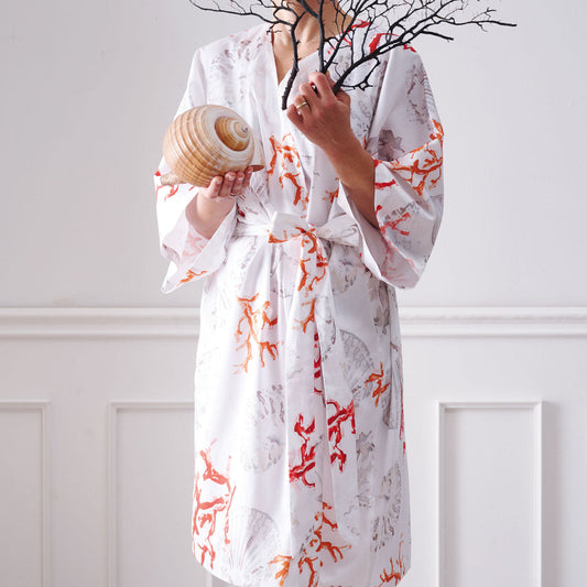 APELT Coral Kimono Baumwoll-Satin Corallen und Muscheln
