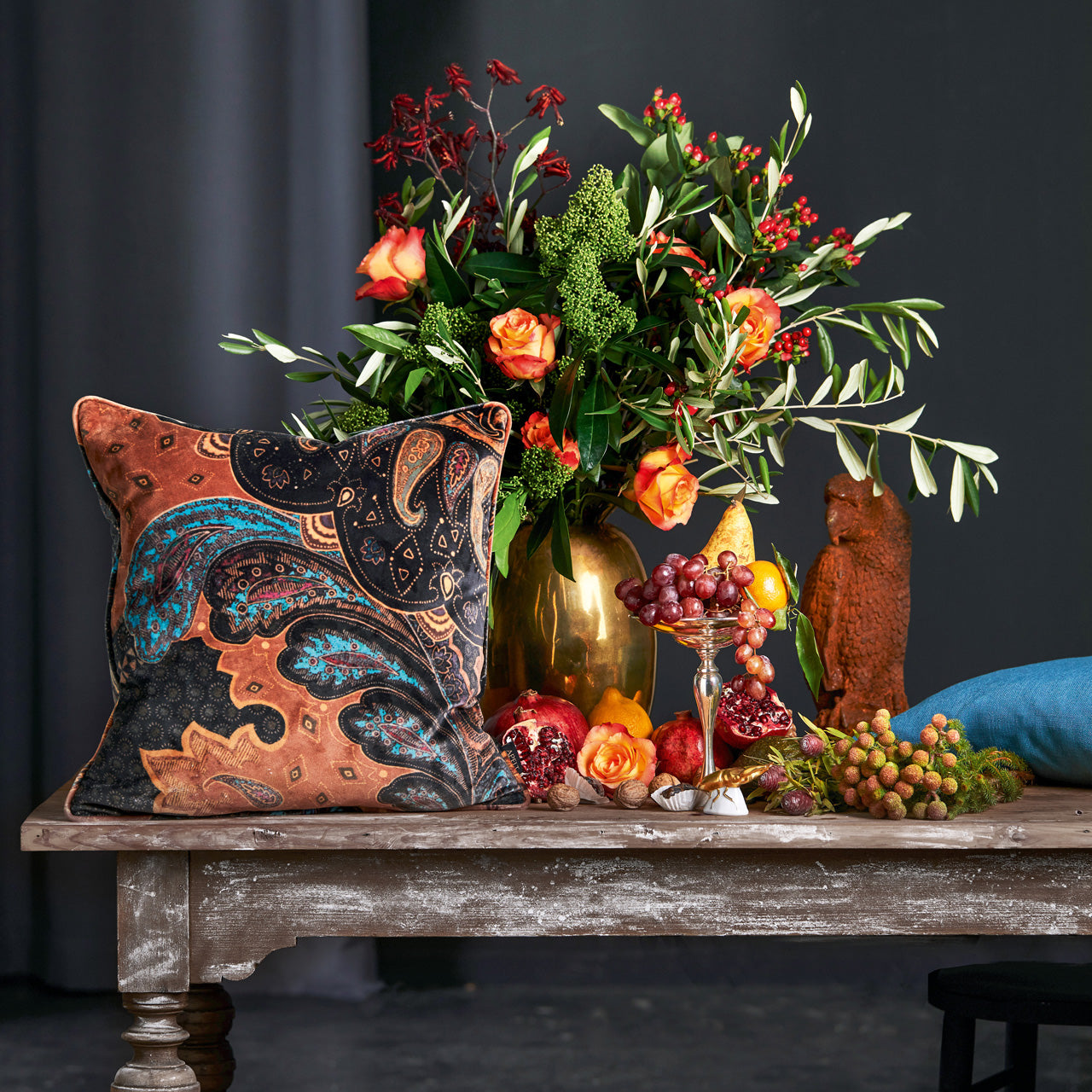 APELT Zoe Kissen Paisley Muster Samt braun