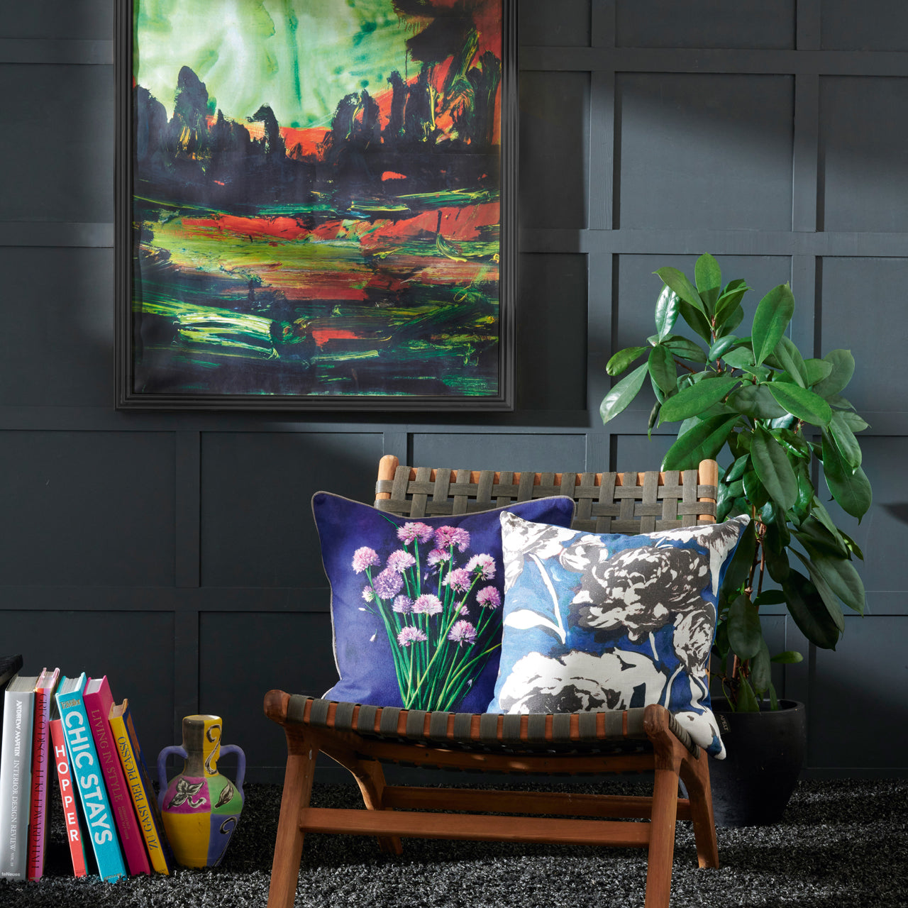 APELT Evelyn Kissen scharz weiß Rosen blau