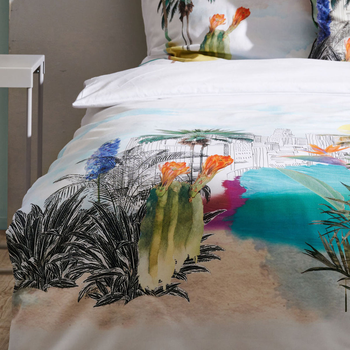 APELT Miami Bettwäsche Baumwoll-Satin schicker Großstadt-Dschungelgarten