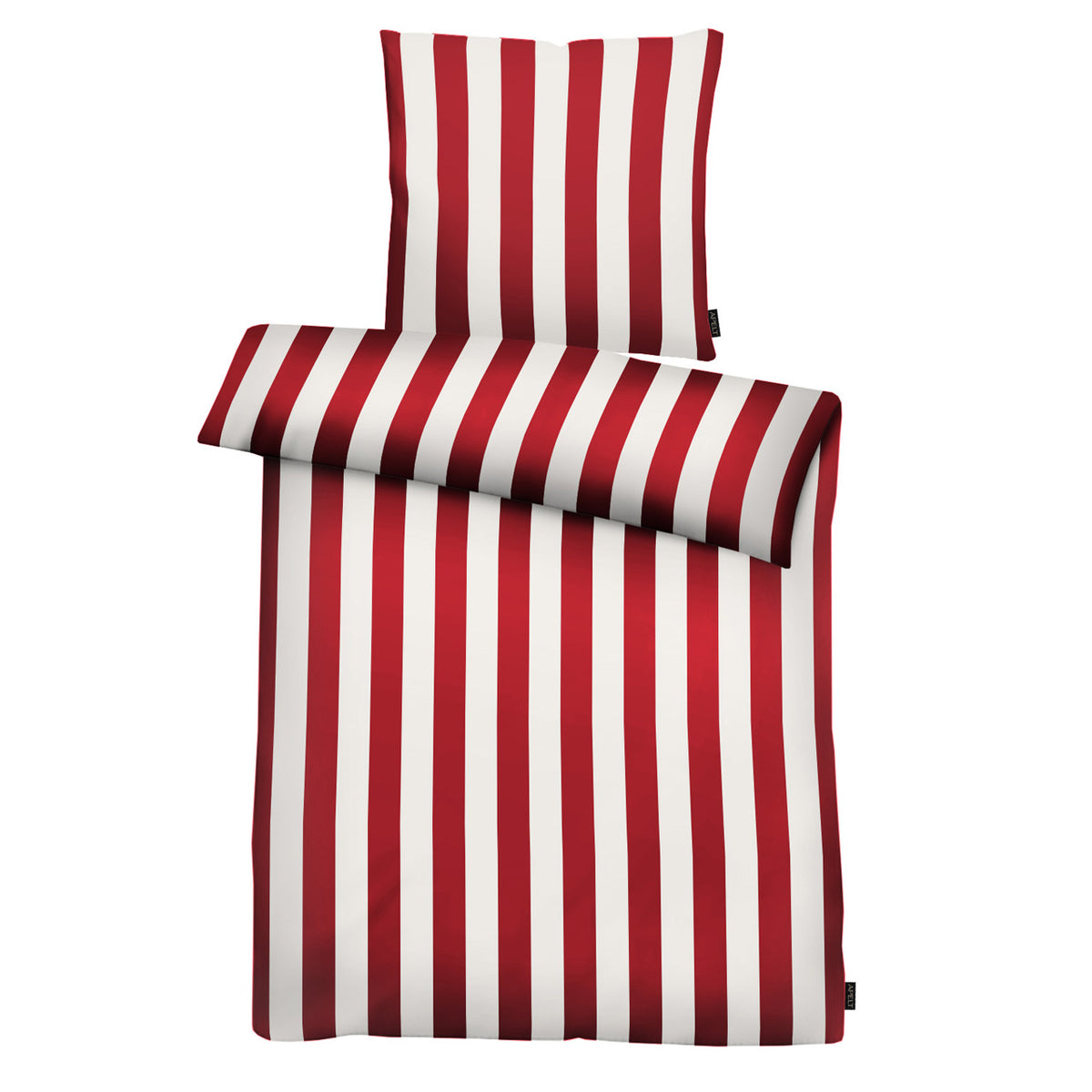 APELT Paul Bettwäsche Baumwoll-Satin Streifendesign mit Nikolaus ist auf dem Kopfkissen