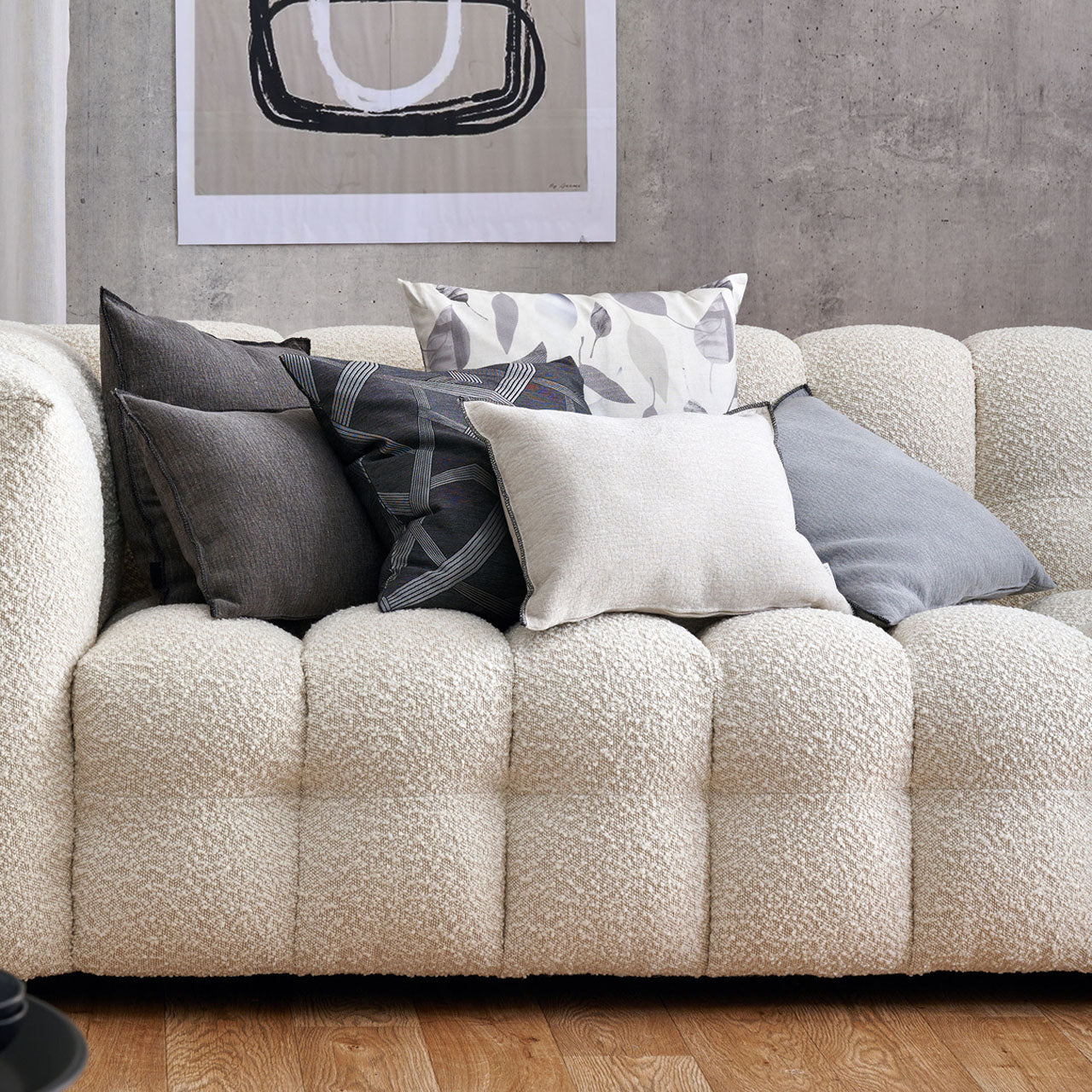 APELT Stone Kissenbezug Struktur-Uni mit Kettelrand