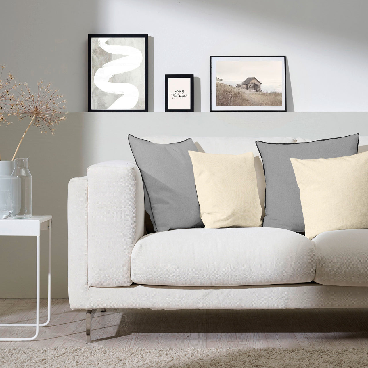 APELT Stone Kissenbezug Struktur-Uni mit Kettelrand