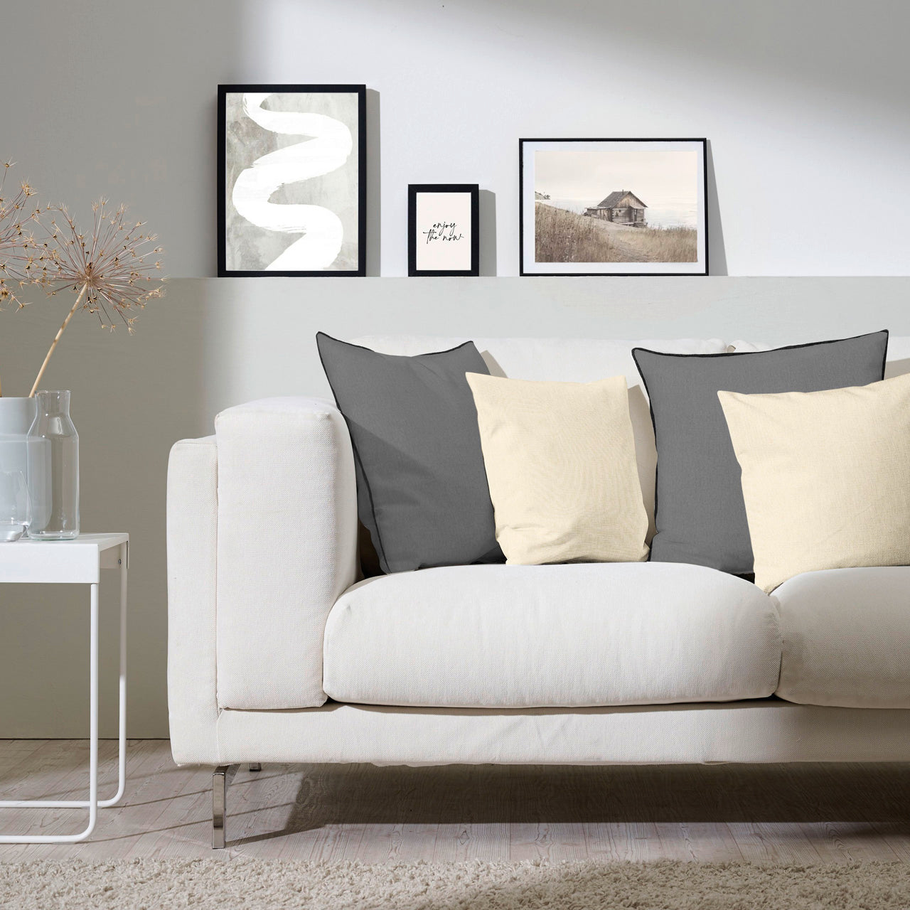 APELT Stone Kissen Struktur-Uni mit Kettelrand