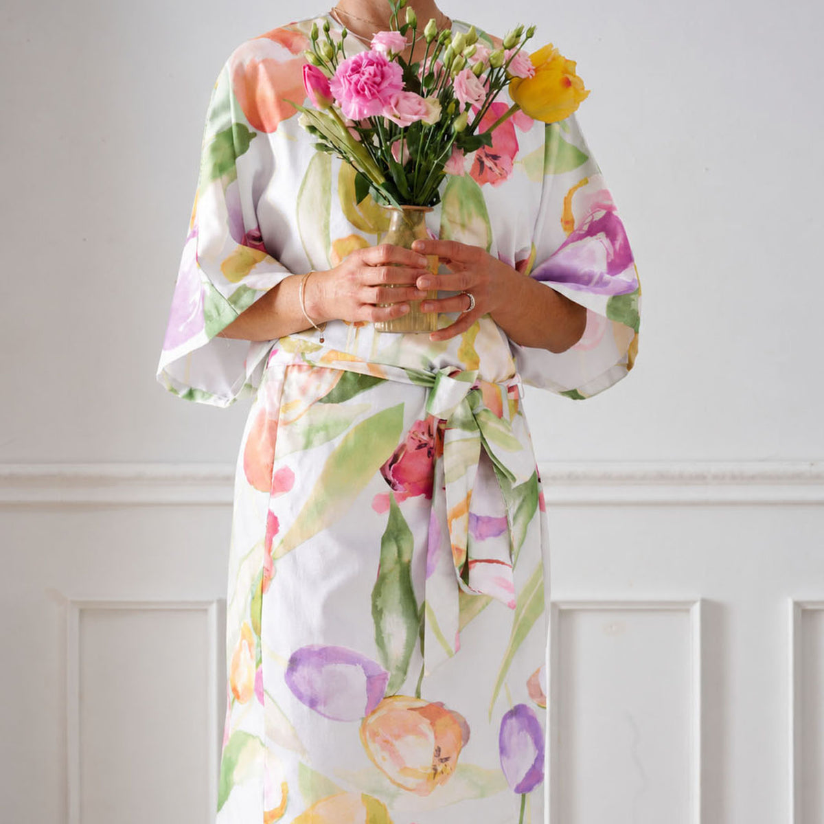 APELT Tulip Kimono Baumwoll-Satin Tulpenfeld
