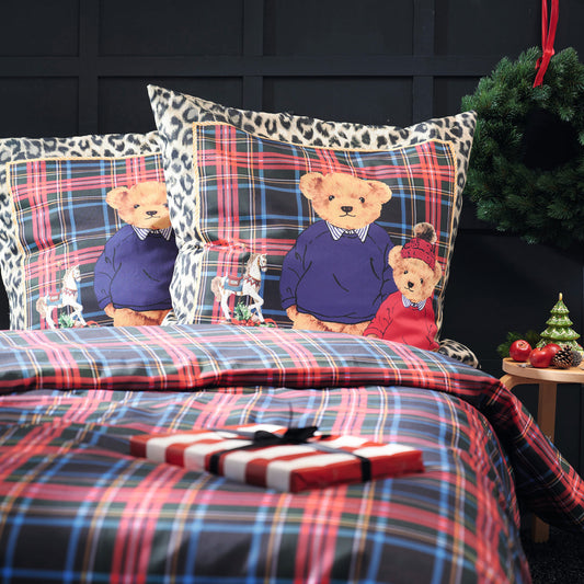 APELT Tommy Bettwäsche Baumwoll-Satin Teddy Bären Karo